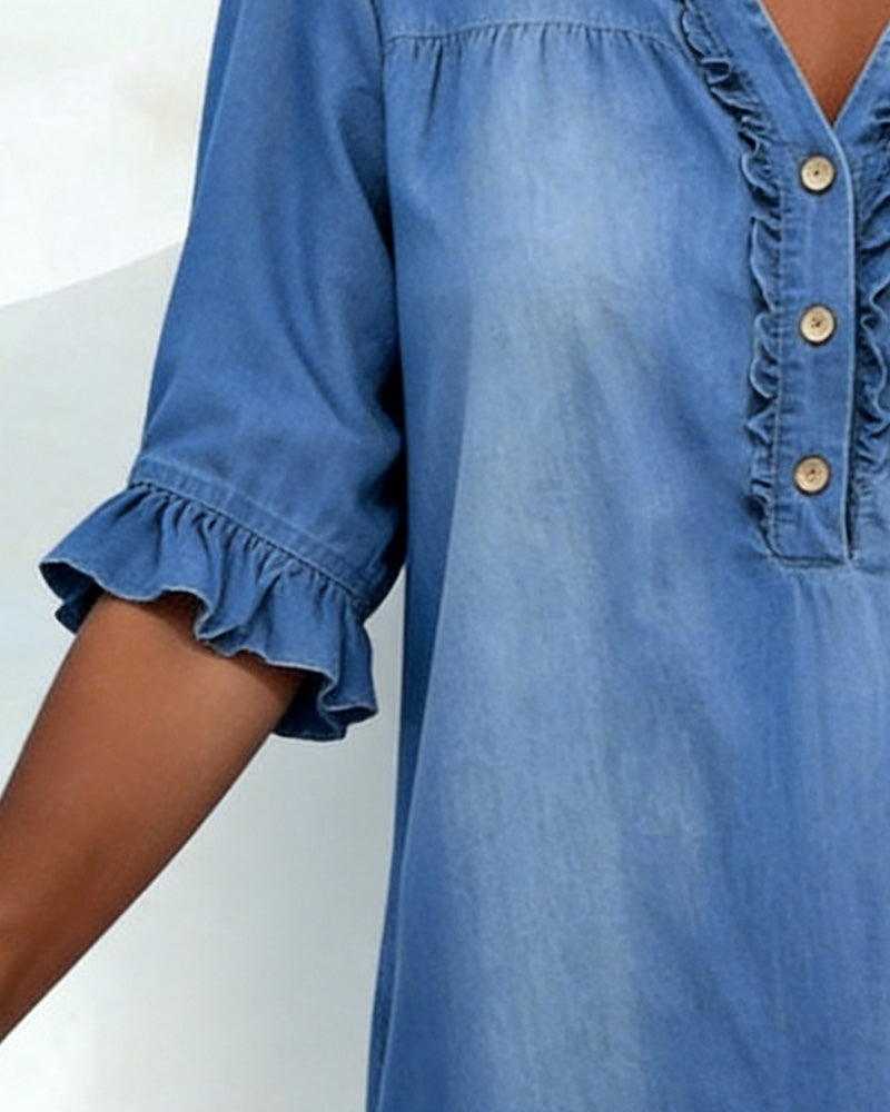 Robe Volant Encolure V Denim