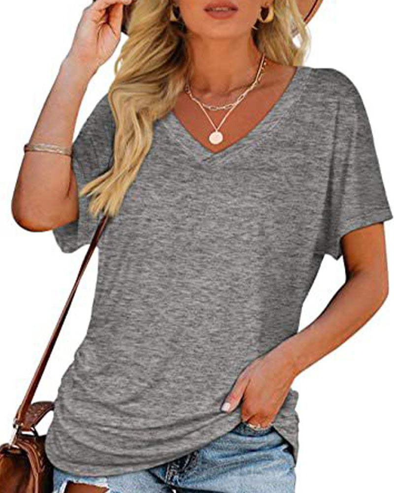 T-Shirt Plissé Uni Col En V