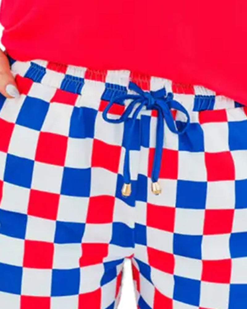 Shorts Damier Cordons Décontracté