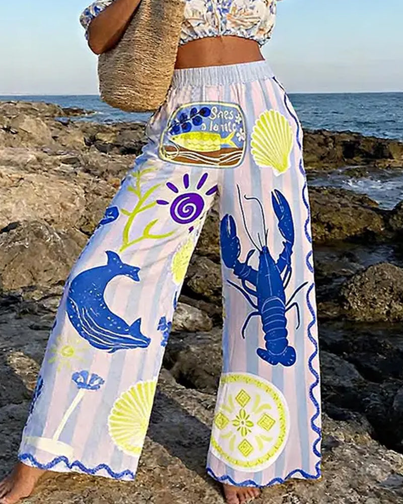 Pantalon Océan Imprimé Large Jambe