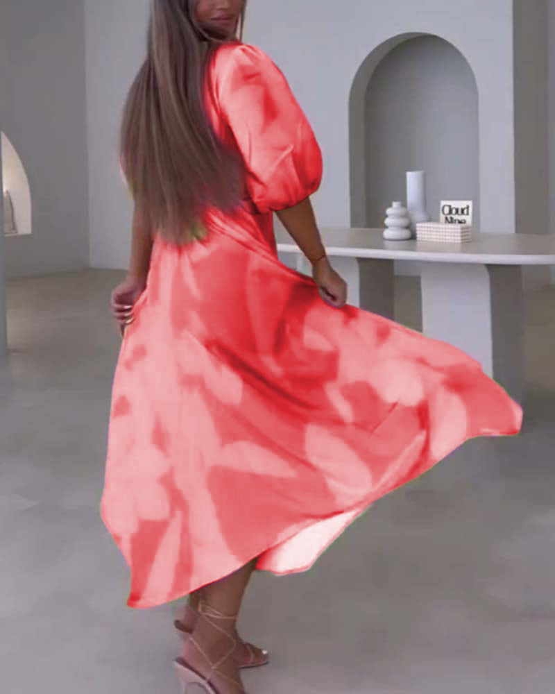 Robe élégante imprimée à manches mi-longues et décolleté en V