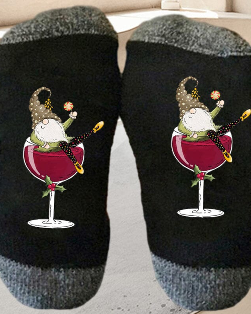 �Chaussettes de Noël unisexes avec des lutins et des verres à vin�