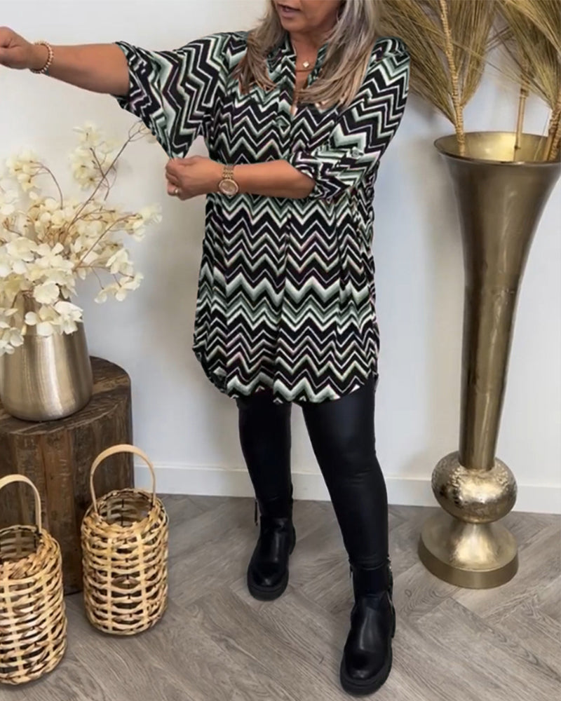 Robe col V imprimé vagues