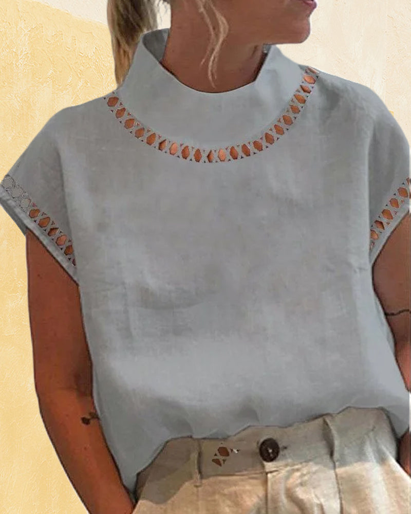 Chemisier col montant en dentelle unie