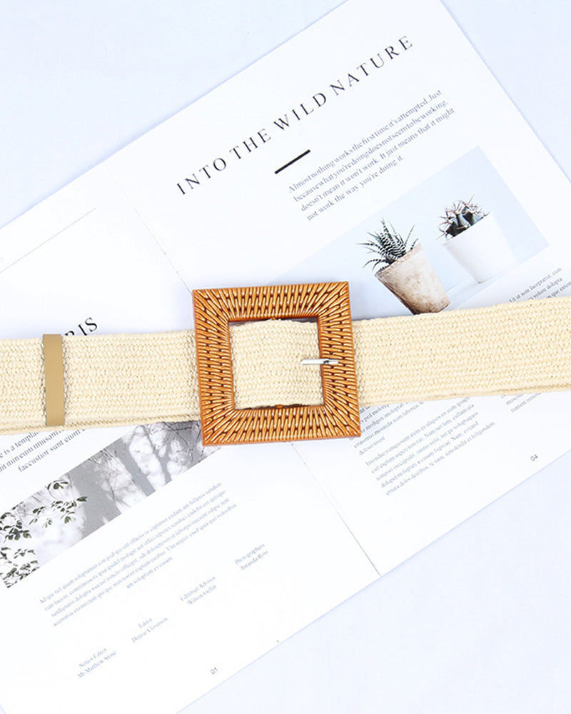 Ceinture élastique pour femme tissée d'herbe