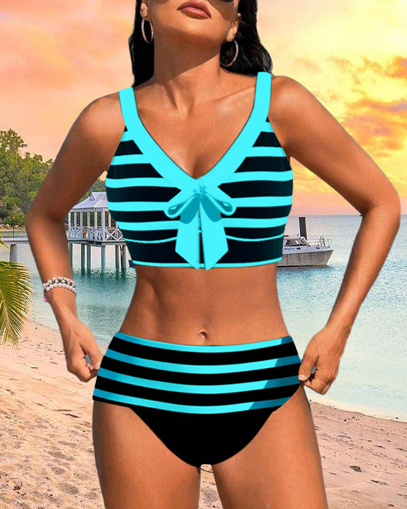 Bikinis taille haute à rayures