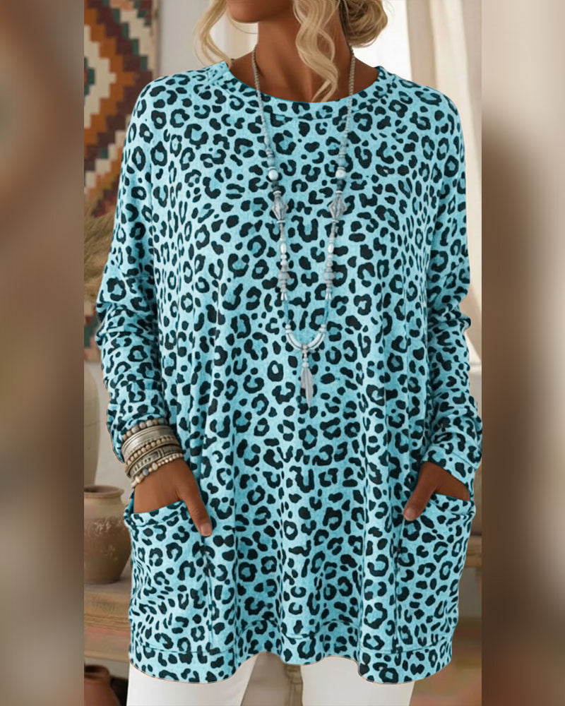 Haut Imprimé Léopard Et Col Rond