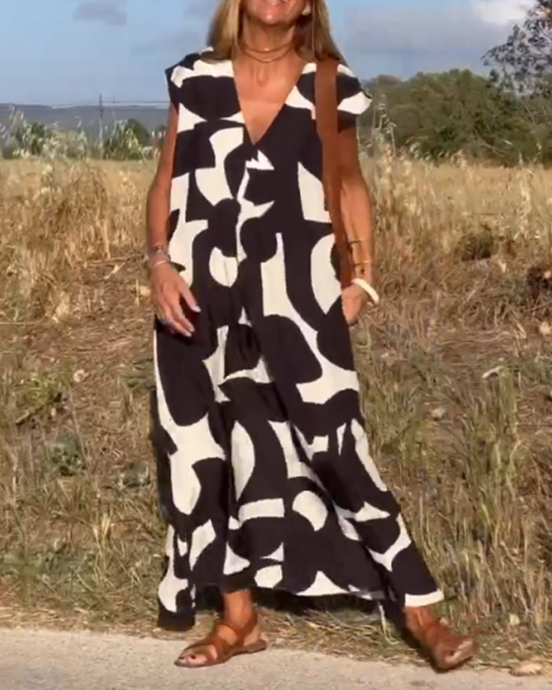 Robe avec imprimé et col en V