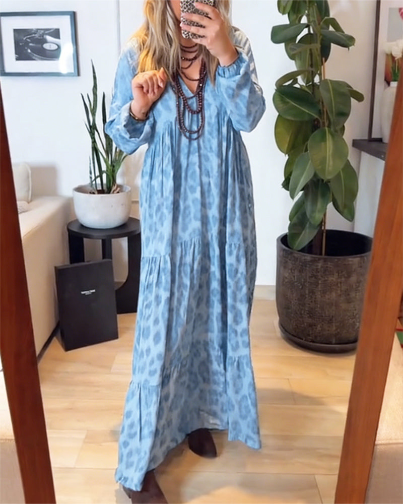 Robe Col V Imprimé Léopard Mode Maxi