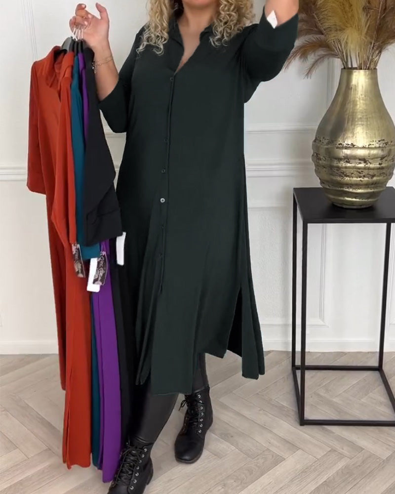 Robe chemise unie boutonnée