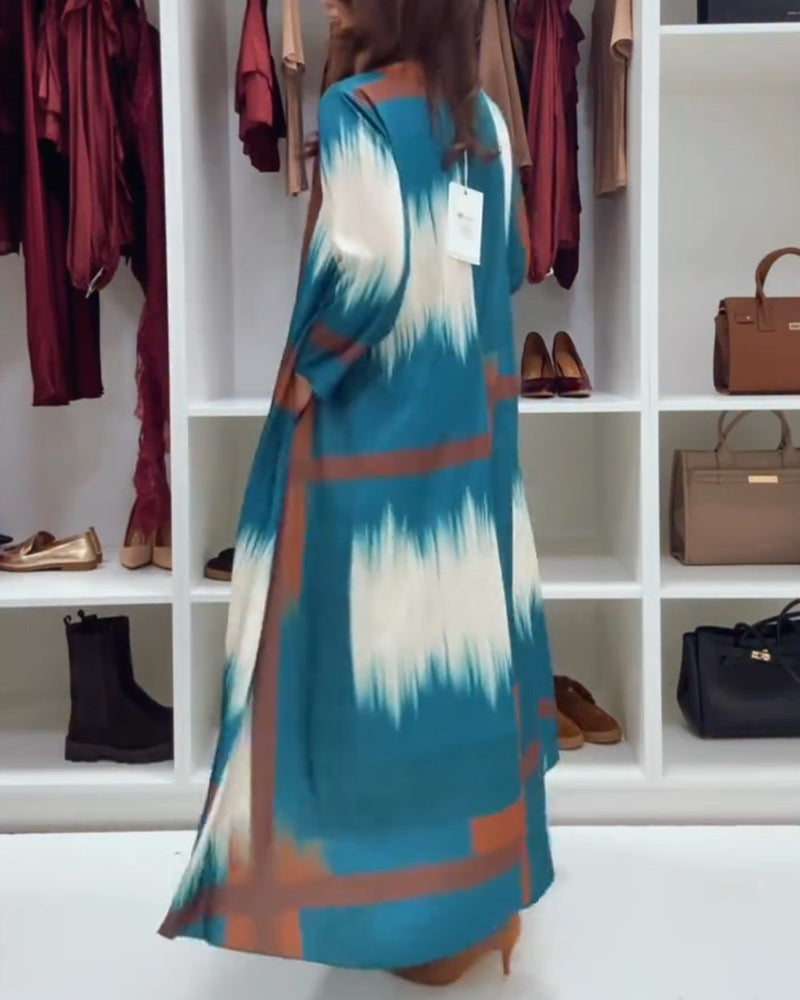 Robe Tendance Imprimée À Col Rond Et Manches Longues