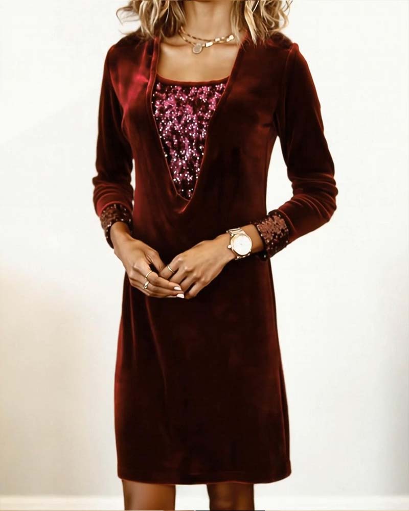 Robe Élégante À Sequins Patchwork