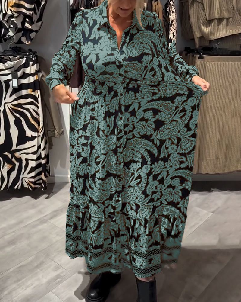 Robe De Mode À Col À Revers Imprimée