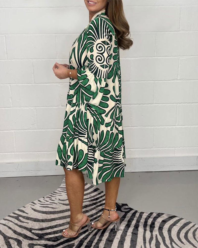 Robe décontractée à col en V imprimée