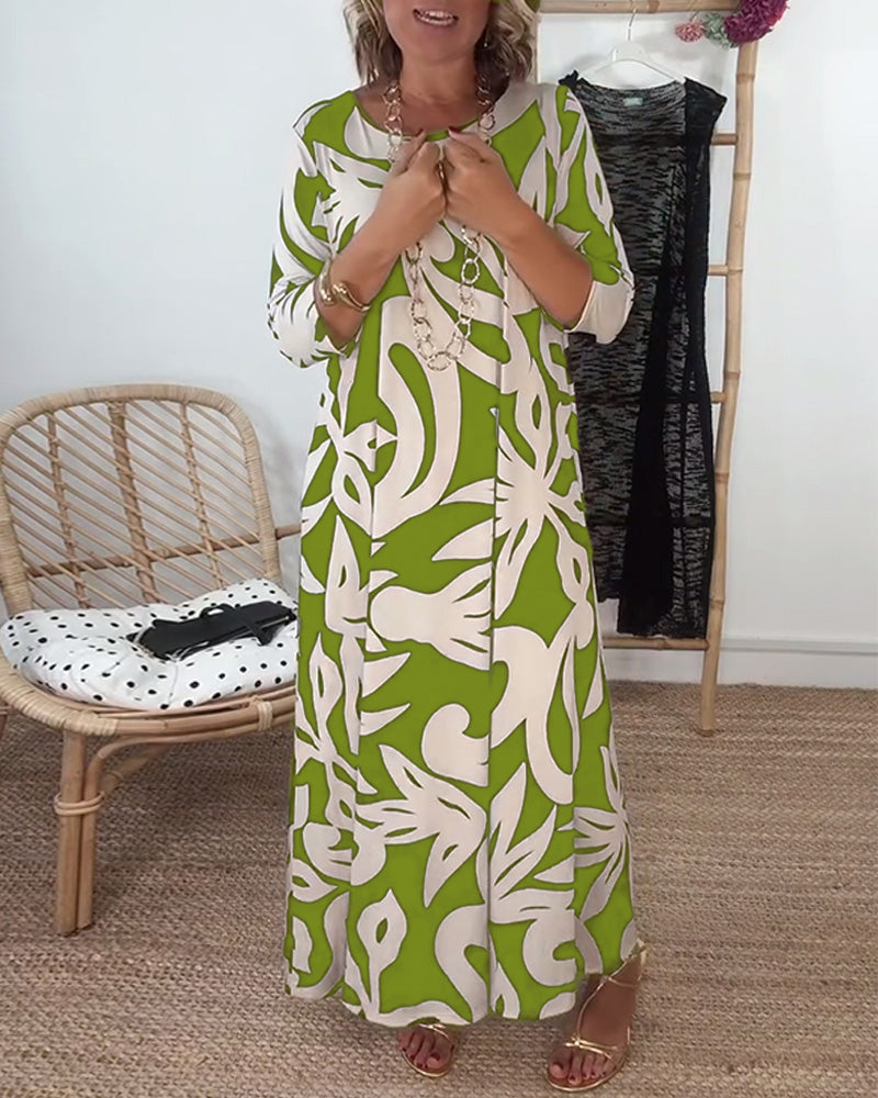 Robe À Col Rond Et Manches Longues Imprimée