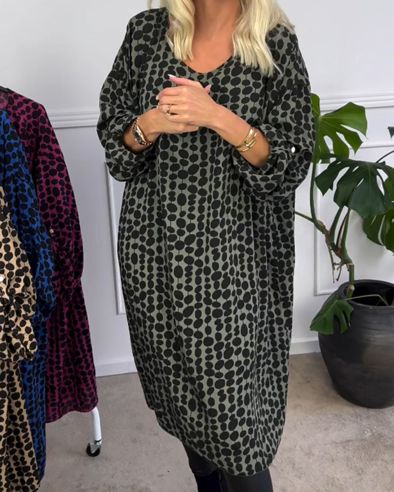 Robe col V rétro à pois