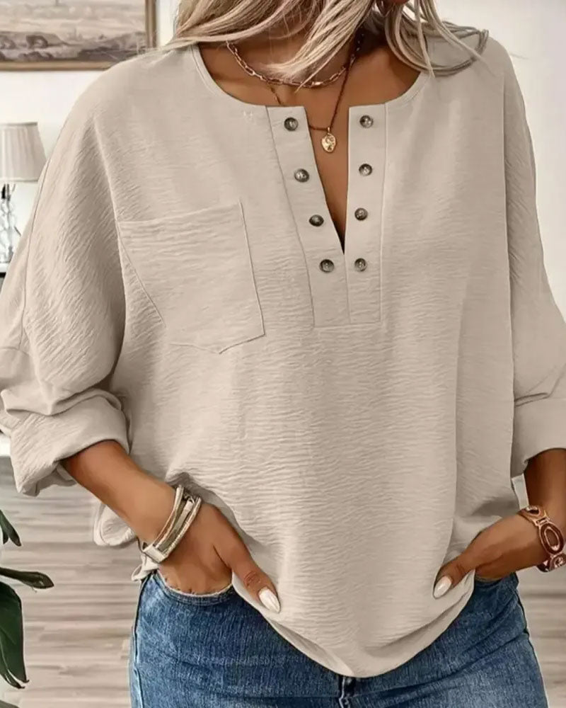 Blouse Unie Décontractée Manche Longue