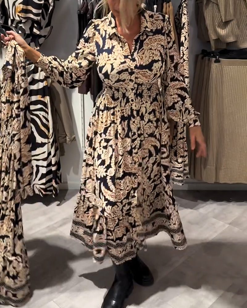 Robe De Mode À Col À Revers Imprimée