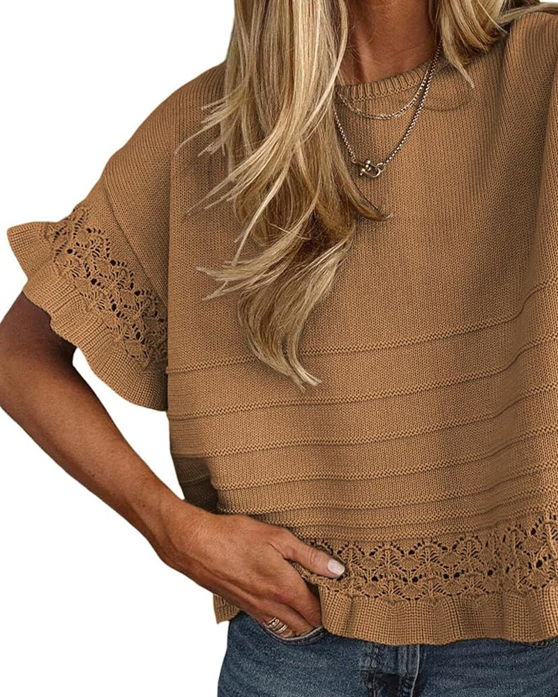 Blouse Col Rond Ourlet Volanté Découpe