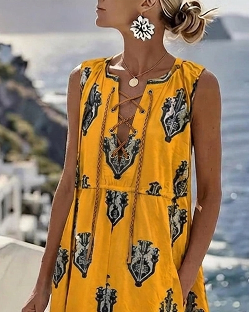 Robes Ethnique Imprimé Attacher Sans Manches Longue