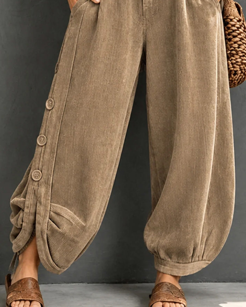 Pantalon Bouton Poche Irrégulier Long