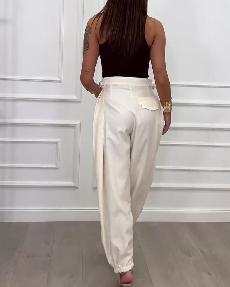 Pantalons Unis Boutonnés Jogger