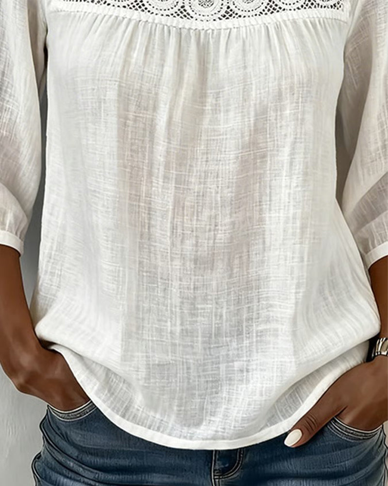 Chemisier Carré Encolure Dentelle Patchwork