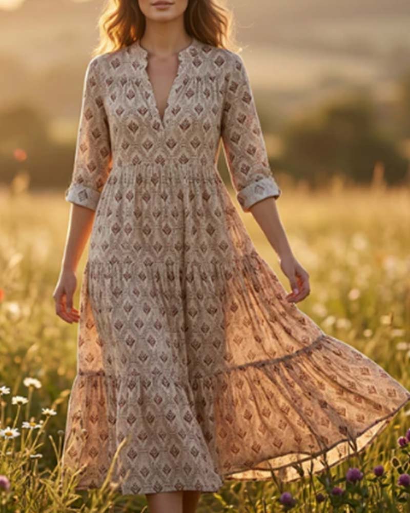 Robe Vintage Col En V Fleurie