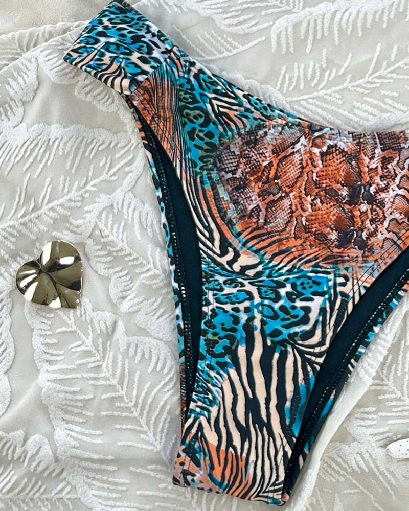Bikini Léopard Imprimé Bloc De Couleur Bretelles