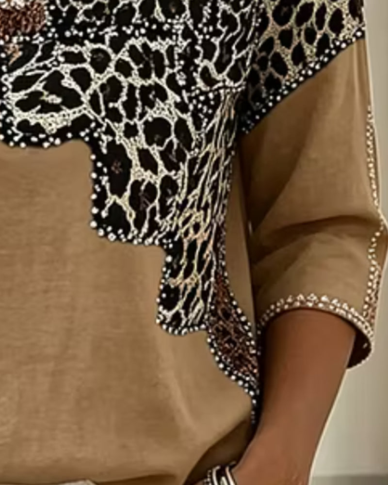 Blouse Col V Léopard Imprimé