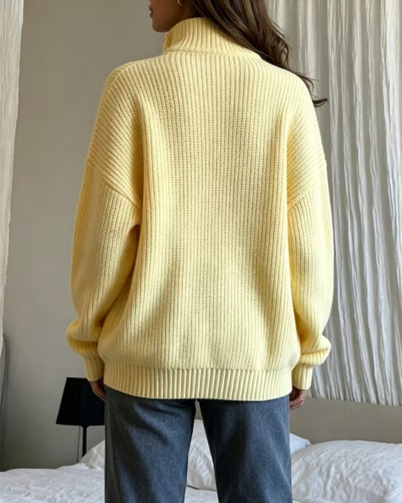 Pullover Demi Fermeture Éclair Col Montant Élégant