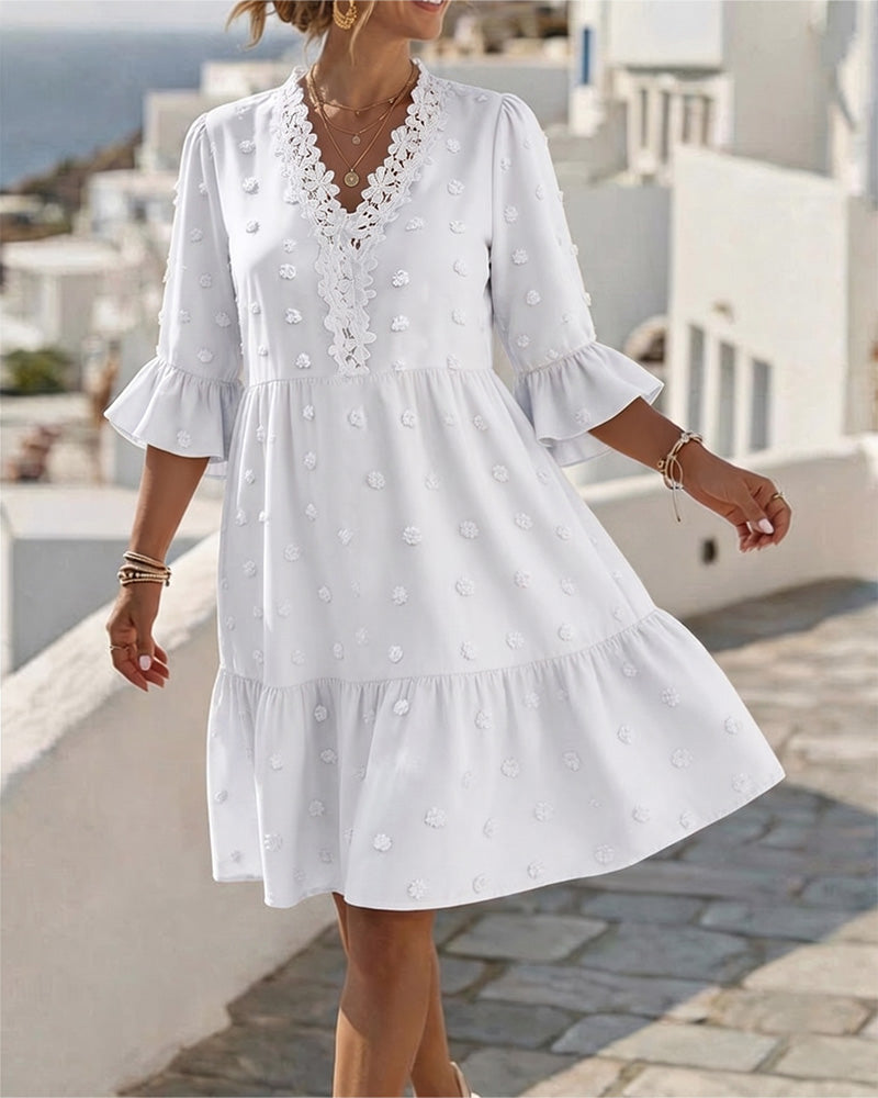 Robe Col V Dentelle Patchwork