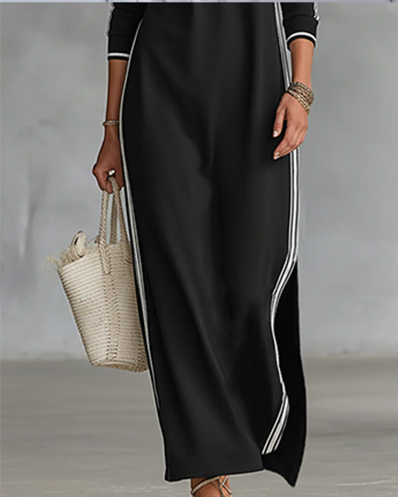 Robe Contraste Bouton Col V