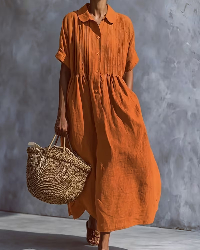Robe Col Peter Pan Froncée Unie