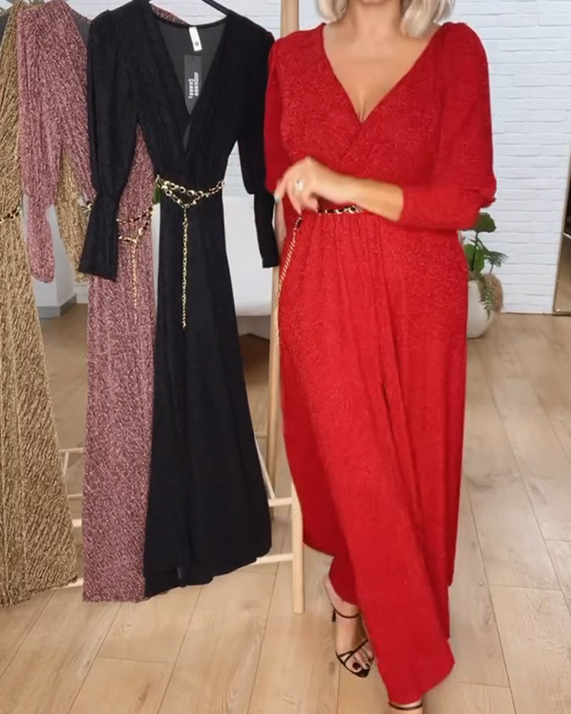 Robe Élégante Unie À Col En V