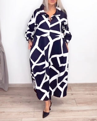 Robe Revers Ample Imprimé Géométrique