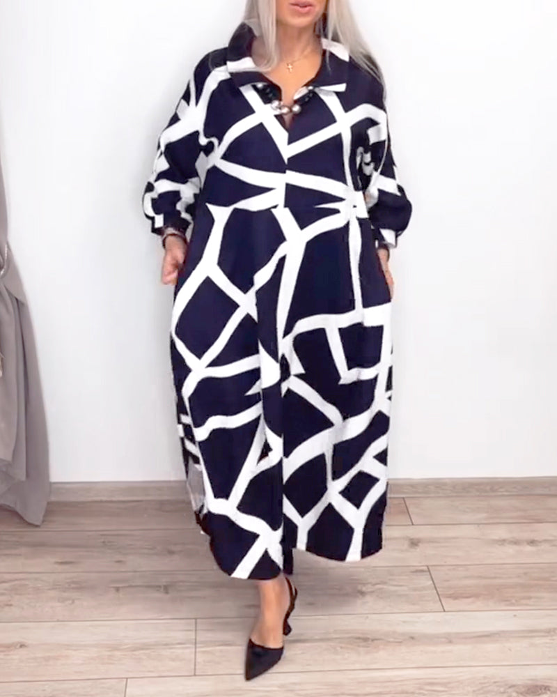 Robe Revers Ample Imprimé Géométrique