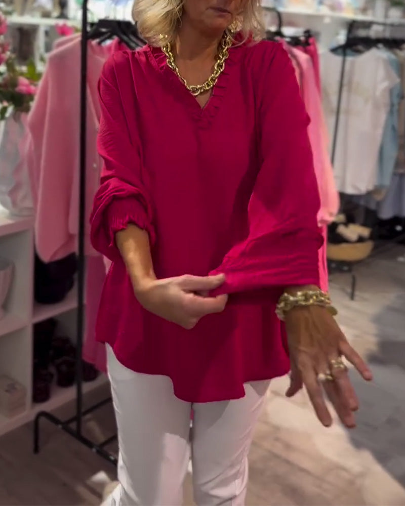 Blouse Col en V Pullover Ample Décontractée