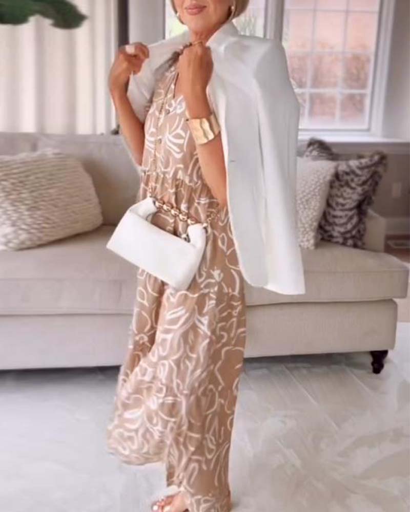 Jupe avec Robe à Poches à Manches Courtes et Imprimés Géométriques