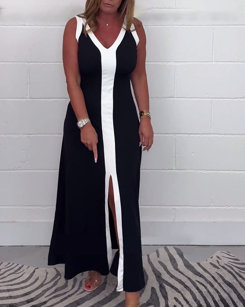 Robe fendue sans manches bloc de couleur