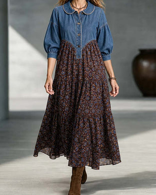 Robe Col Chemise Patchwork