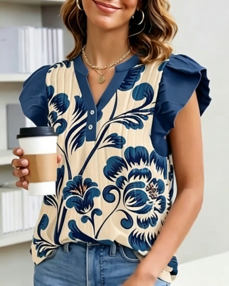 Blouse Imprimé Floral Petite Manche Papillon