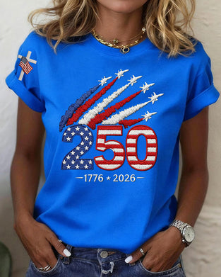 T-Shirt Drapeau Avion Imprimé Manche Courte