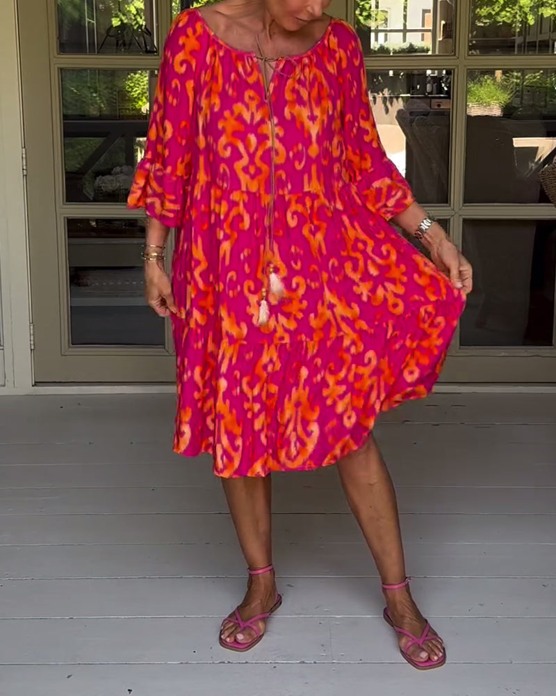 Robe ample imprimée à manches cloche