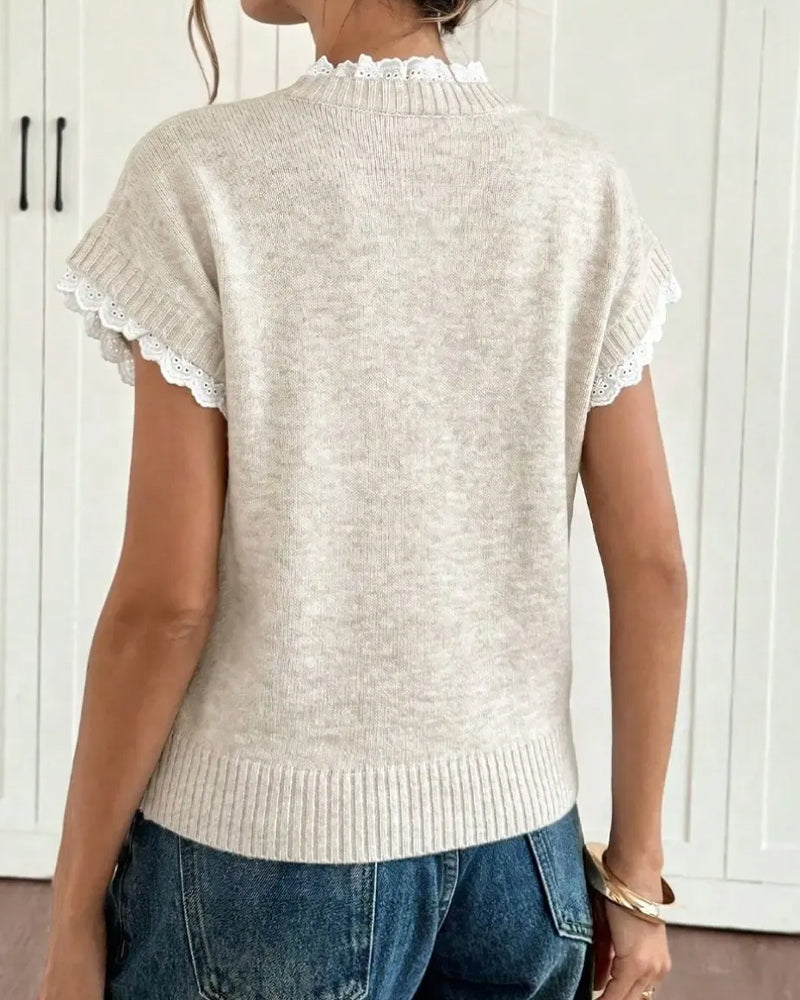 Pullover Volanté Fausse Deux Pièces Manche Courte