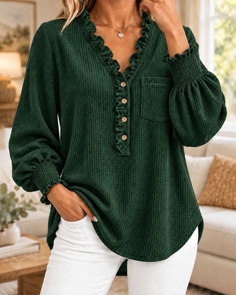 Blouse Volantée Boutonnée Manche Lanterne
