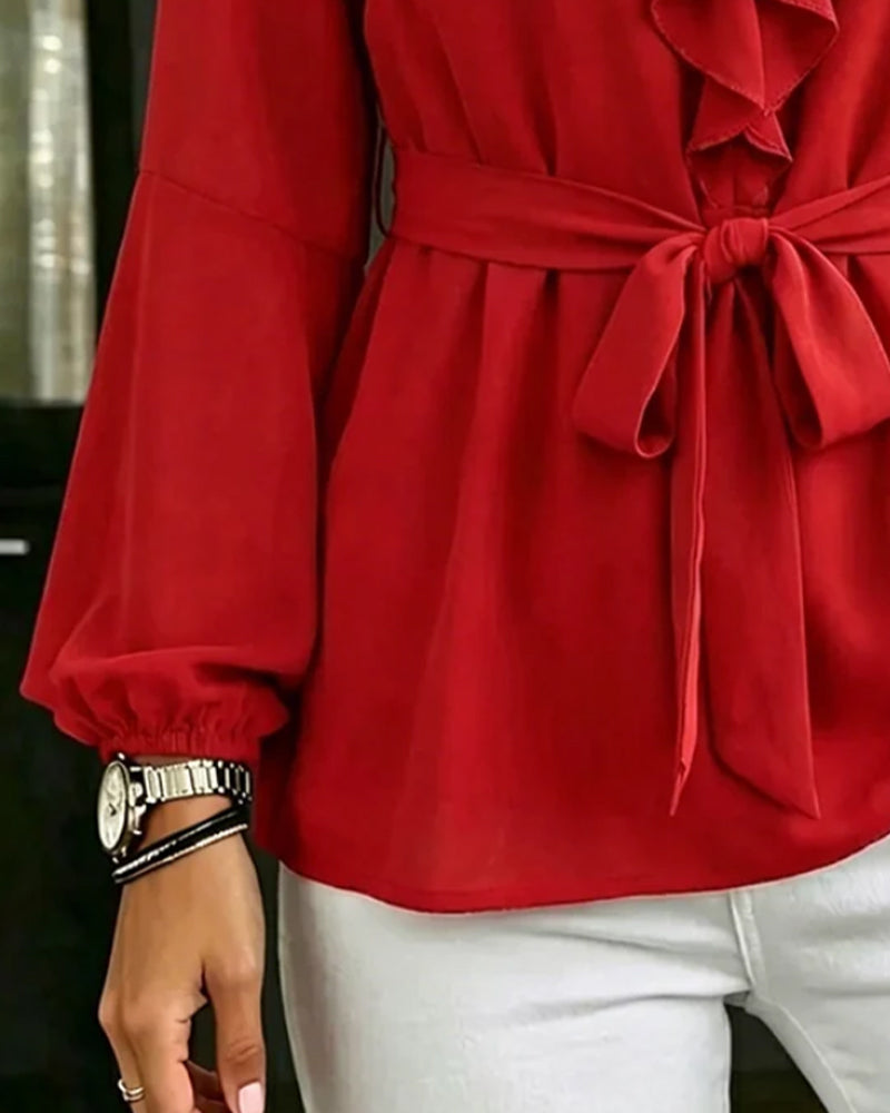 Blouse Col V Volant Décontractée