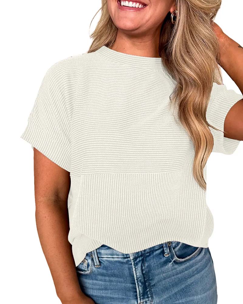 T-Shirt Rayé Manche Courte Encolure Ronde