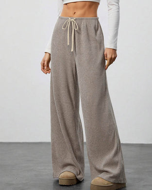 Pantalon Solide Cordon Coupe Large Long