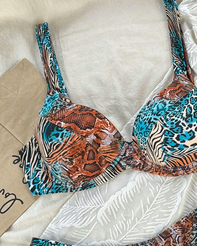 Bikini Léopard Imprimé Bloc De Couleur Bretelles